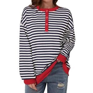 Striped Oversized Long Sleeve Top - NWT Size S